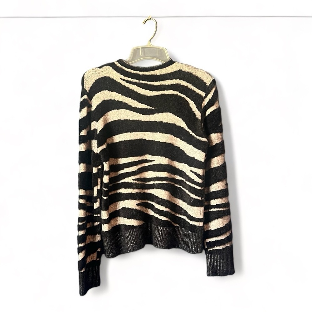 Ella Rafaella Womens Zebra Print Faux Hair Mock Neck Long Sleeve Sweater Medium - Picture 2 of 10